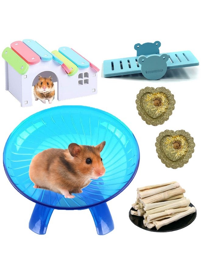 هامليدي مجموعة ألعاب تمارين الجري والجري والفئران الصغيرة من هامستر هامليدي مع طبق طائر وعجلة فأر صامتة وبيت قوس قزح وكعكة عشب ووجبات خفيفة حلوة من الخيزران للفئران القزمة، 10 قطع - Image 1