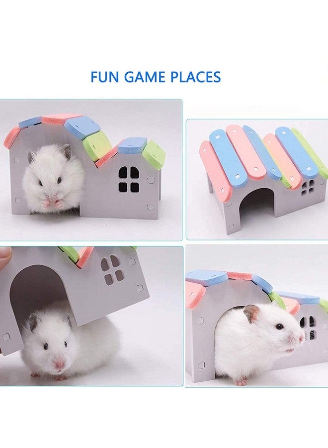 هامليدي مجموعة ألعاب تمارين الجري والجري والفئران الصغيرة من هامستر هامليدي مع طبق طائر وعجلة فأر صامتة وبيت قوس قزح وكعكة عشب ووجبات خفيفة حلوة من الخيزران للفئران القزمة، 10 قطع - Image 5