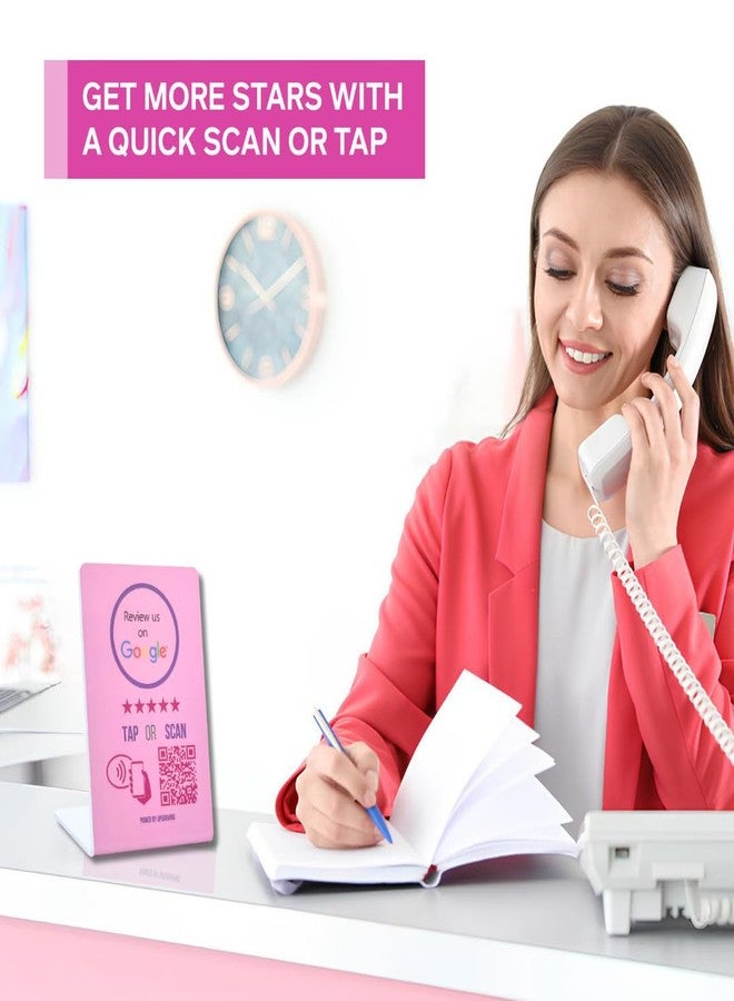 Upgraving Google Tap Stand | Reusable Smart Tap NFC & QR Code for Instant Reviews | Boost Your Business Quickly | Compatible With iPhone & Android (1 Large Stand, Pink) - Image 3