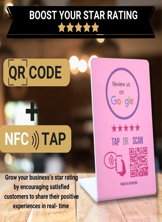 Upgraving Google Tap Stand | Reusable Smart Tap NFC & QR Code for Instant Reviews | Boost Your Business Quickly | Compatible With iPhone & Android (1 Large Stand, Pink) - Image 2