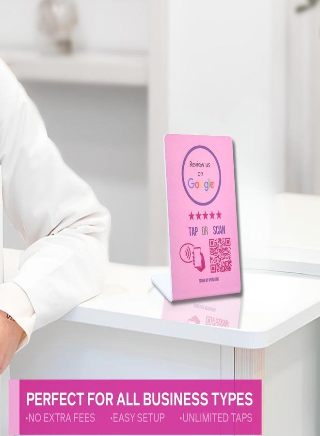 Upgraving Google Tap Stand | Reusable Smart Tap NFC & QR Code for Instant Reviews | Boost Your Business Quickly | Compatible With iPhone & Android (1 Large Stand, Pink) - Image 5