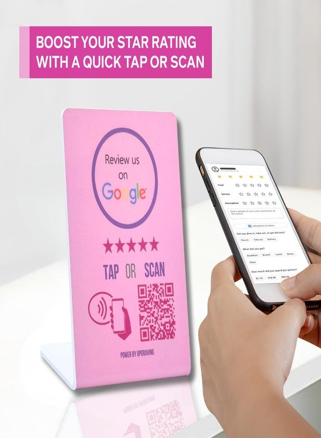 Upgraving Google Tap Stand | Reusable Smart Tap NFC & QR Code for Instant Reviews | Boost Your Business Quickly | Compatible With iPhone & Android (1 Large Stand, Pink) - Image 4
