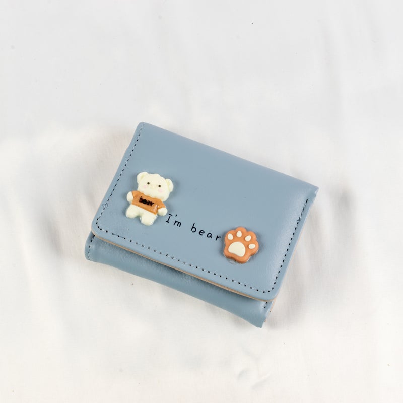 محفظة وحاملة بطاقات جلد أزرق تحتوي على جيوب متعددة للنقود والبطاقات - Image 1