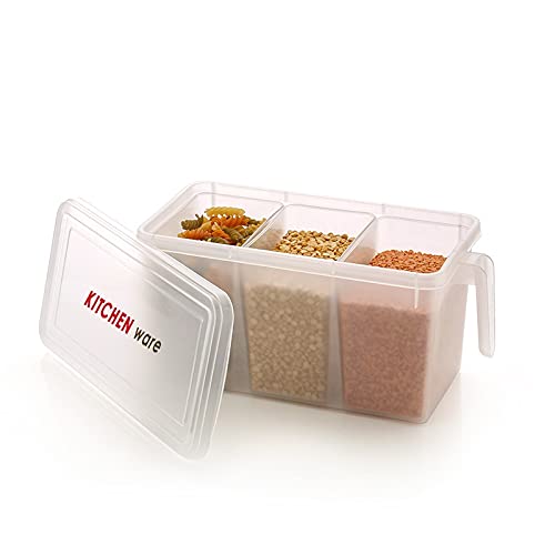 Kitchen ware Kitchenware Plastic Square Handle Fridge Food Storage Organizer with Lid and 3 Smaller Bins - Clear - Image 1