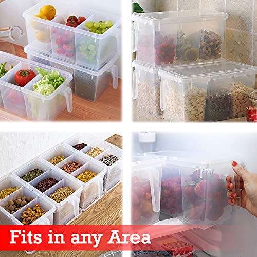 Kitchen ware Kitchenware Plastic Square Handle Fridge Food Storage Organizer with Lid and 3 Smaller Bins - Clear - Image 4