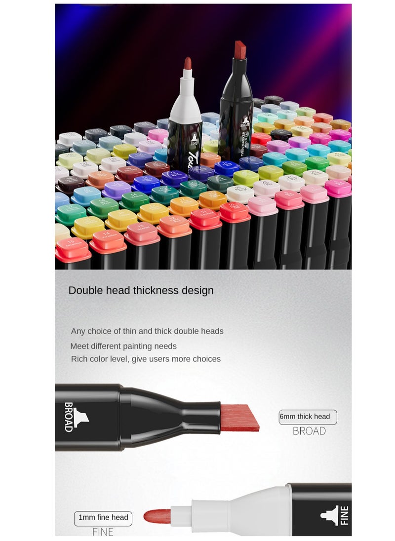 120-color marker set, dual-tip marker pens, oil-based and watercolor pens, for students and children, colored pens for drawing