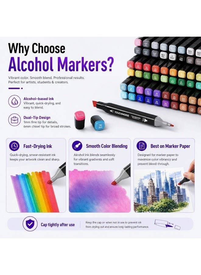Touch 120-color marker set, dual-tip marker pens, oil-based and watercolor pens, for students and children, colored pens for drawing - Image 5