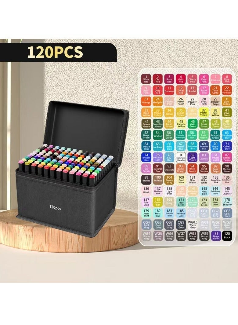 Touch 120-color marker set, dual-tip marker pens, oil-based and watercolor pens, for students and children, colored pens for drawing - Image 1