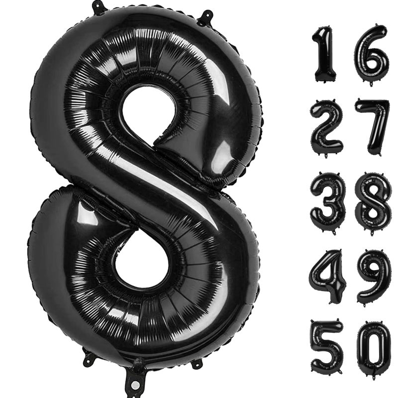 Kelfuoya 40 Inch Black Foil Balloons Number 8 Foil Mylar Big Number Balloons Huge Number Balloons for 18th 80th Birthday Party Supplies Anniversary Decorations - Image 1