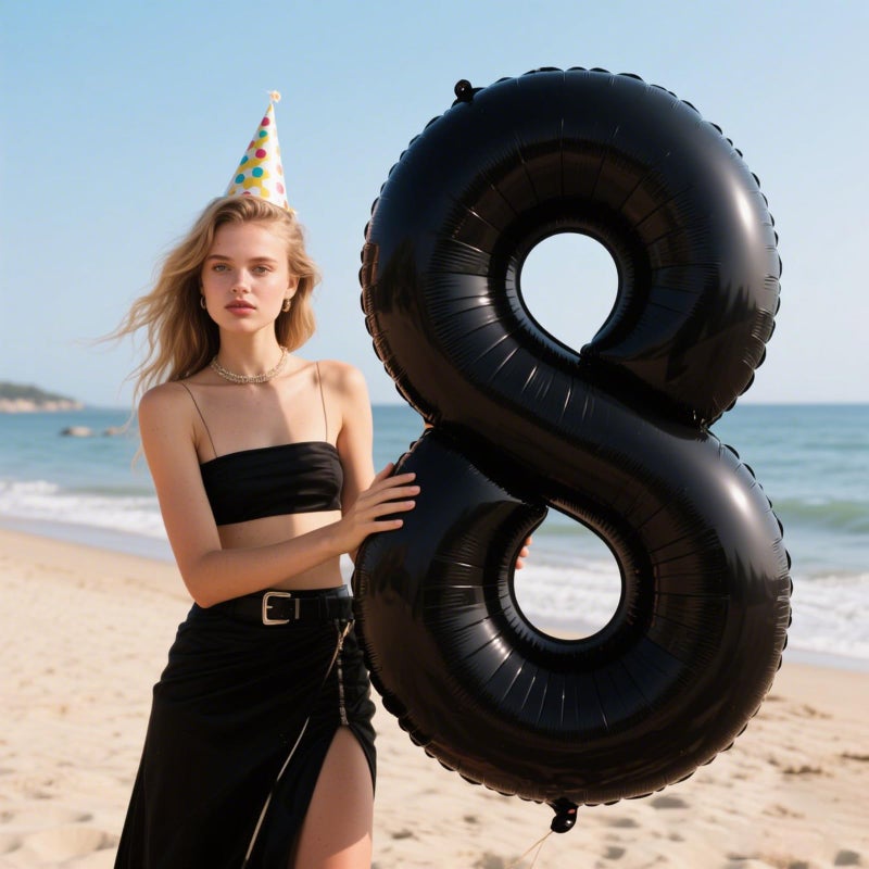 Kelfuoya 40 Inch Black Foil Balloons Number 8 Foil Mylar Big Number Balloons Huge Number Balloons for 18th 80th Birthday Party Supplies Anniversary Decorations - Image 3
