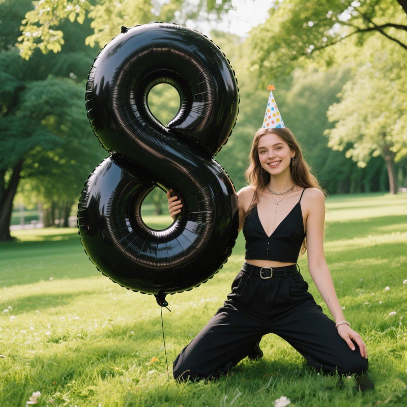 Kelfuoya 40 Inch Black Foil Balloons Number 8 Foil Mylar Big Number Balloons Huge Number Balloons for 18th 80th Birthday Party Supplies Anniversary Decorations - Image 5