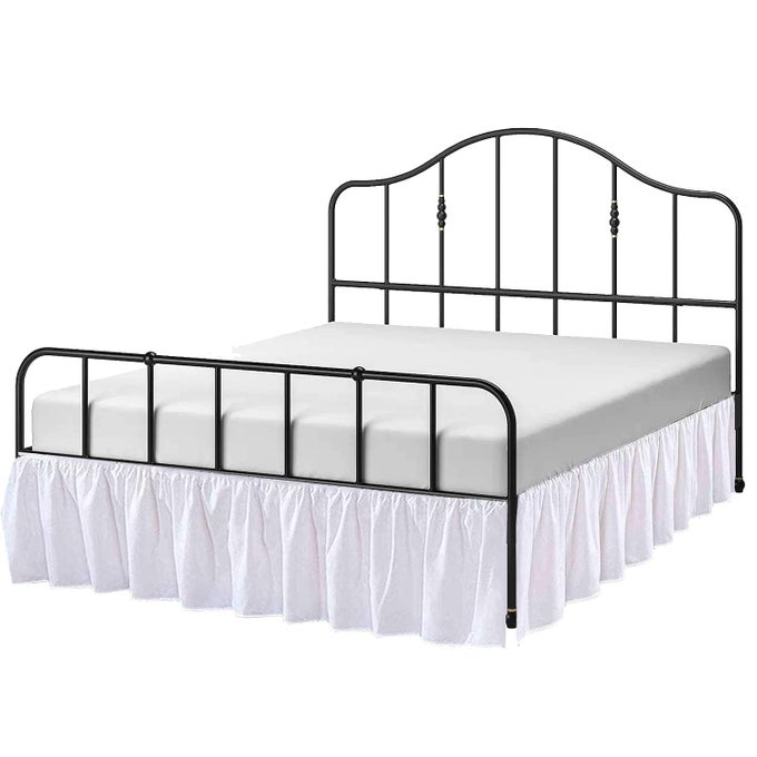 RUFFLED BED SKIRT QUEEN SIZE WITH SPLIT CORNER BRUSHED MICROFIBER HOTEL QUALITY WHITE DUST RUFFLE 18 INCH DROP GATHERED BEDSKIRT SOFT AND STYLISH SHRINKAGE AND FADE RESISTANT