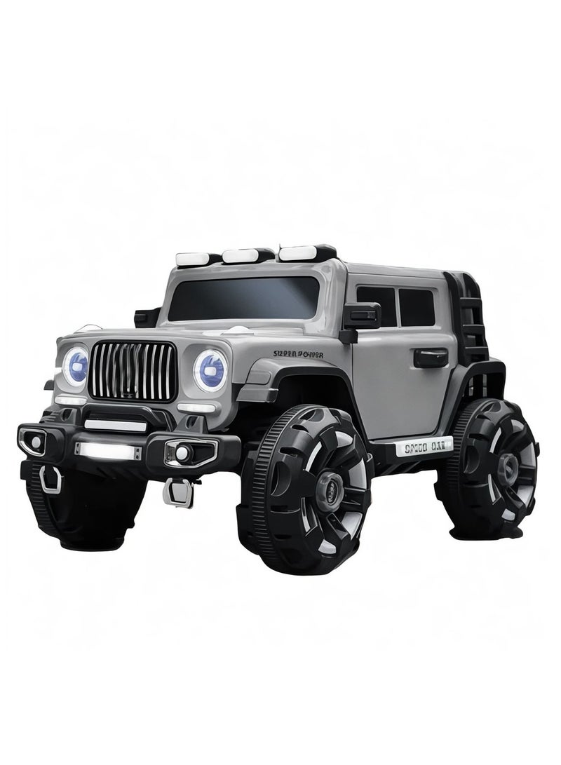 Electric car for children with two motors and 12V battery with openable doors, lights, rocking mode, music, remote control for a fun and safe driving experience