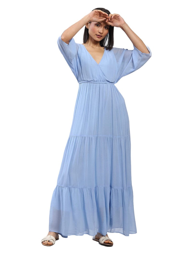Label RITU KUMAR Powder Blue Maxi Dress with Tiers - Image 1