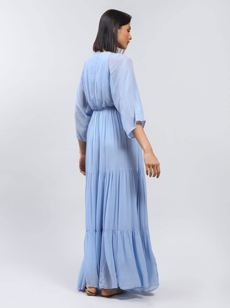 Label RITU KUMAR Powder Blue Maxi Dress with Tiers - Image 4