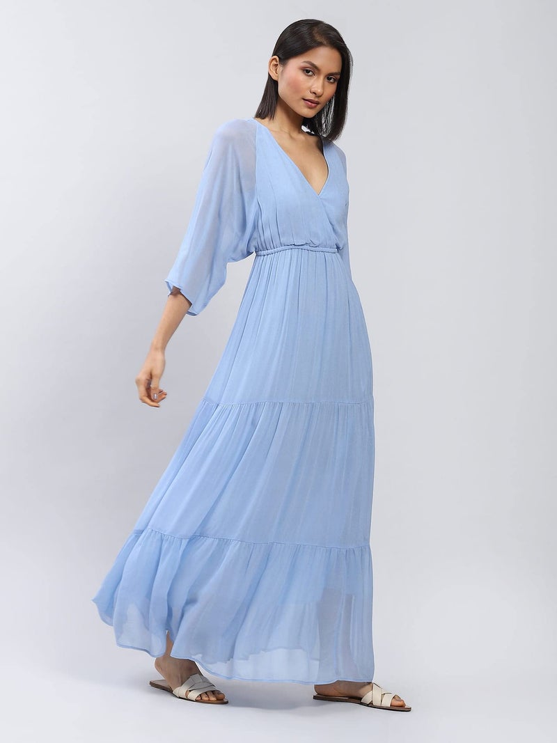 Label RITU KUMAR Powder Blue Maxi Dress with Tiers - Image 3