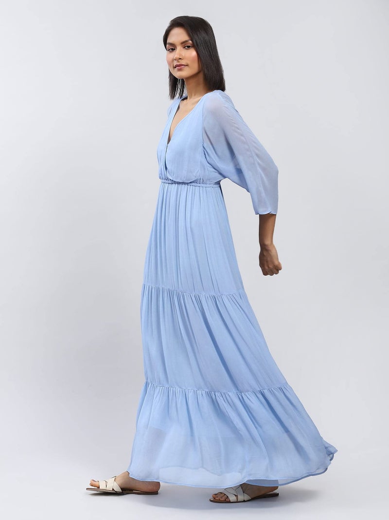 Label RITU KUMAR Powder Blue Maxi Dress with Tiers - Image 2