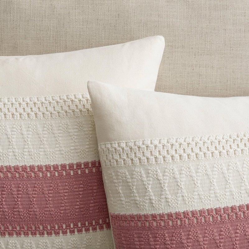 ZeeMart 2 Packs Cotton Boho Throw Pillow Covers 16x16 Inch Contrast/Dusty Pink  Soft Farmhouse Decorative Couch Pillow Cases Pink Cushion Covers for Sofa Bed Living Room Home Decor - Image 2