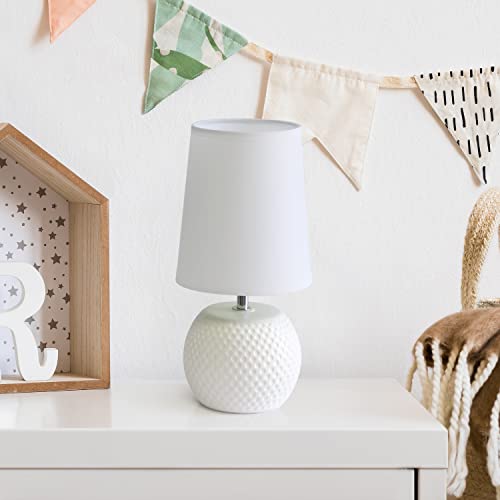 Simple Designs LT2084-WHT Mini Studded Texture Ceramic Bedside Table Lamp, White - Image 4