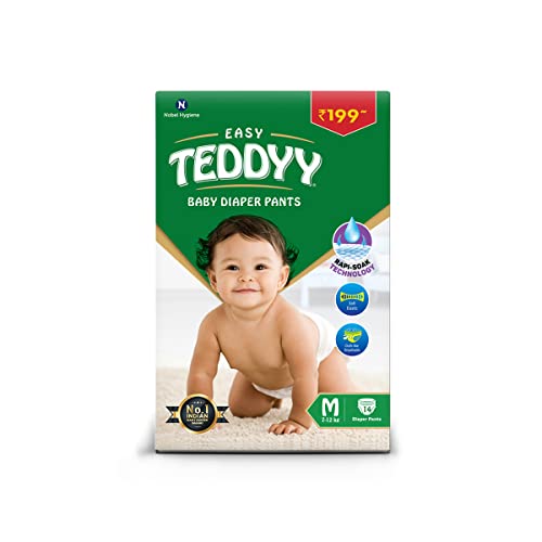 TEDDYY Easy Baby M Size Diaper Pant Style |14 Count (Medium) | 7–12 kg (Pack of 1) | Long Protection Hours | Anti-Bacterial | Airy Breathable Fit | Rapid Soaker Channels with Wetness Indicator - Image 1