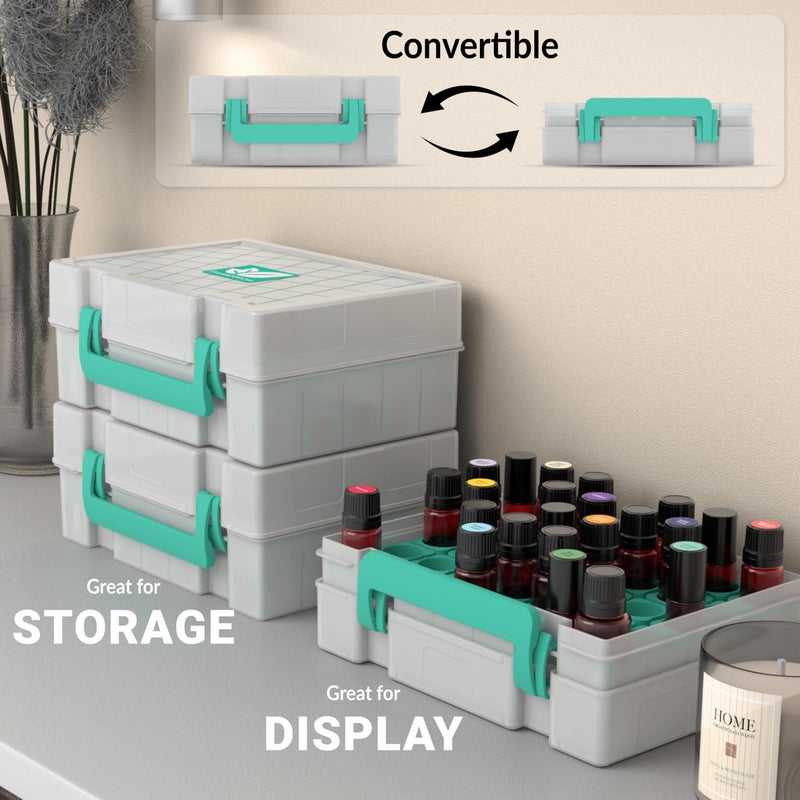 GPG2 Essential Oil Organizer for 35 Bottles, Hard Shell Storage Case with Shelf Display Lid & Travel Handle, Fits 5ml/10ml/15ml, Roller Bottles, Compatible with Top Brands, Teal - Image 3
