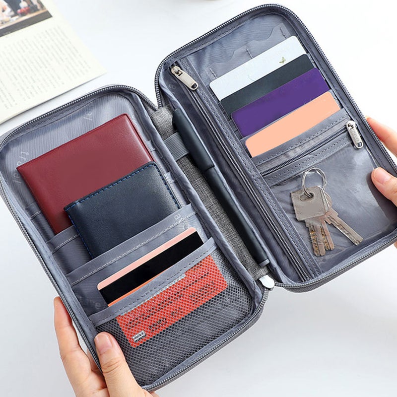 2pcs Travel Holder Document Organizer Bag Handy Wallet Pouch Grey Size L - Image 5