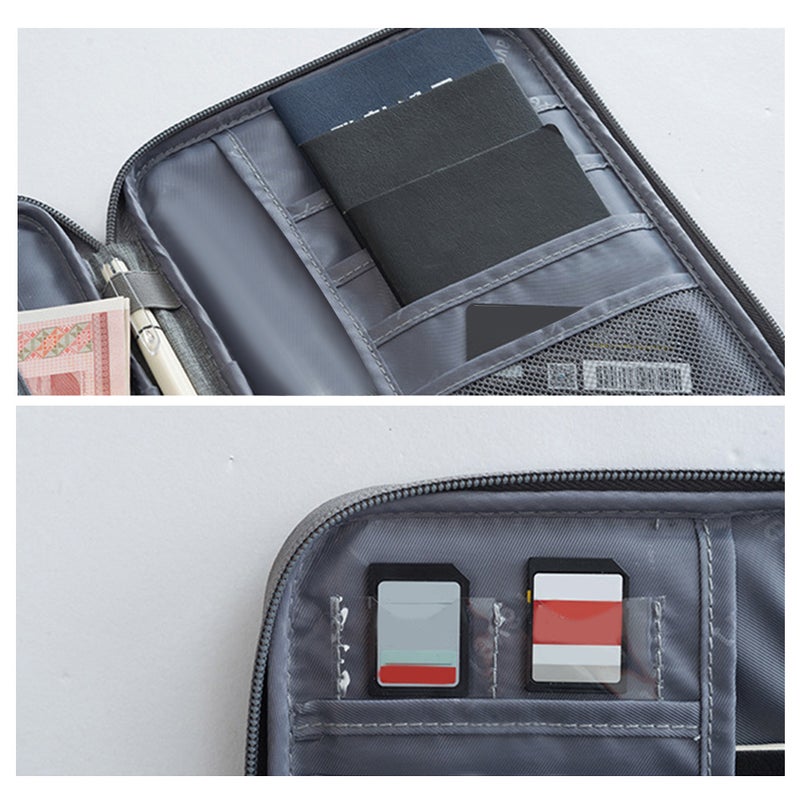 2pcs Travel Holder Document Organizer Bag Handy Wallet Pouch Grey Size L - Image 2