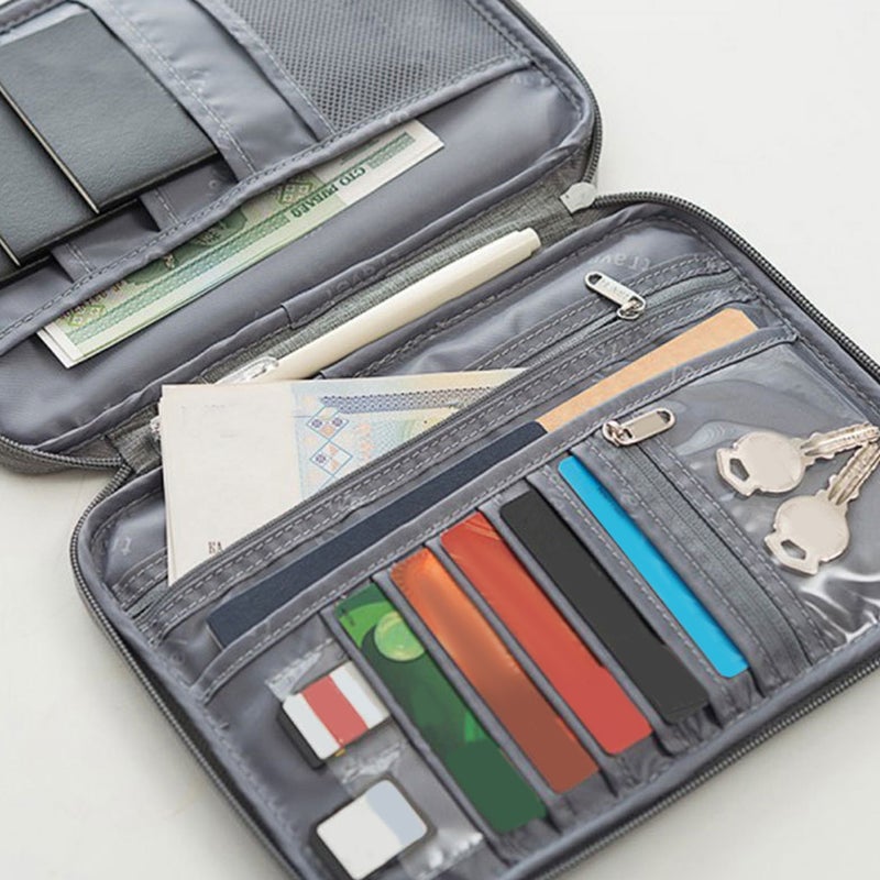 2pcs Travel Holder Document Organizer Bag Handy Wallet Pouch Grey Size L - Image 3