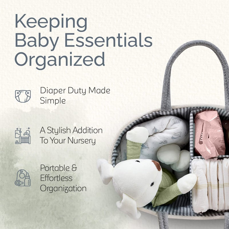 KiddyCare سلة حفاضات كيدي كير المنسوجة مع غطاء ومقبض، سلة حفاضات مع فواصل ل nursery الأولاد/البنات، هدية مولود، رمادي، كبير - Image 2