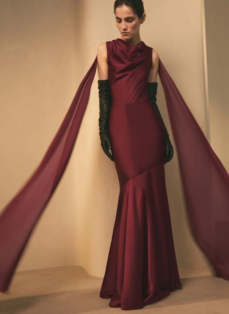 Lichi Maxi dress with ribbons on the shoulders