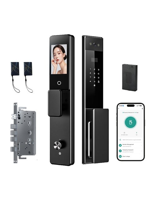 Smart Lock Full-Automatic Door Lock with CNC-Machined Panel,Face Recognition Dual Cameras, Palm Vein Unlocking ,WiFi Intercom, Tuya App, With 6068 Mortise