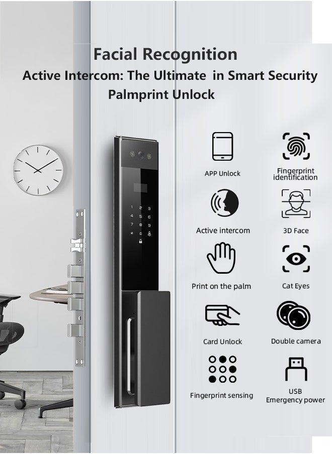 Tichondrius Smart Lock Full-Automatic Door Lock with CNC-Machined Panel,Face Recognition Dual Cameras, Palm Vein Unlocking ,WiFi Intercom, Tuya App, With 6068 Mortise  - Image 3