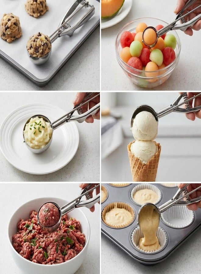 OSHLANT Ice Cream Scoop, 3Pcs Cookie Scoop Set, 18/8 Stainless Steel Cookie Dough Scoop, Cookie Scoops for Baking Set of 3, Ice Cream Scooper with Trigger Release, Cookie Scooper for Baking - Image 3