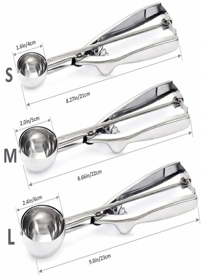 OSHLANT Ice Cream Scoop, 3Pcs Cookie Scoop Set, 18/8 Stainless Steel Cookie Dough Scoop, Cookie Scoops for Baking Set of 3, Ice Cream Scooper with Trigger Release, Cookie Scooper for Baking - Image 2