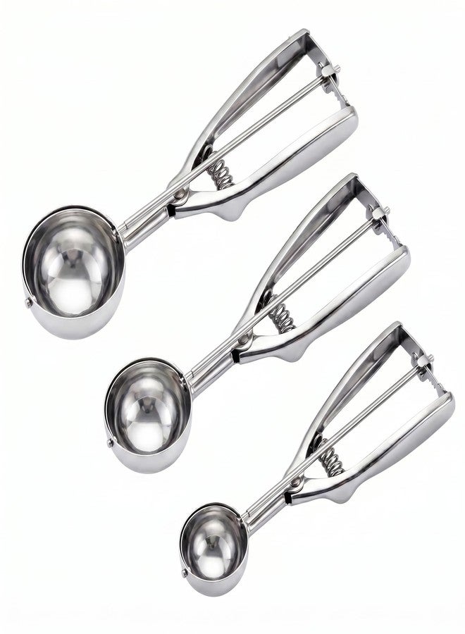 OSHLANT Ice Cream Scoop, 3Pcs Cookie Scoop Set, 18/8 Stainless Steel Cookie Dough Scoop, Cookie Scoops for Baking Set of 3, Ice Cream Scooper with Trigger Release, Cookie Scooper for Baking - Image 1