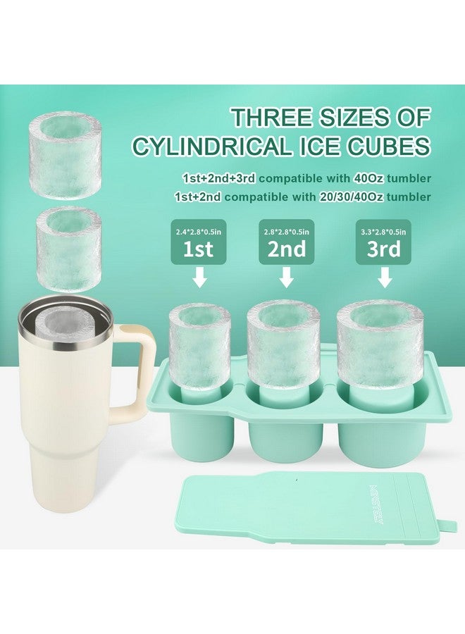 minstely minstely Silicone Ice Cube Tray with Lid for 30-40 oz Tumbler Cups, Easy Release Ice Cube Mold for Freezer, Produces 3 Hollow Cylinder Ice Cubes, Ideal for Cooling Coffee, Cocktails, Whiskey (Green) - Image 2