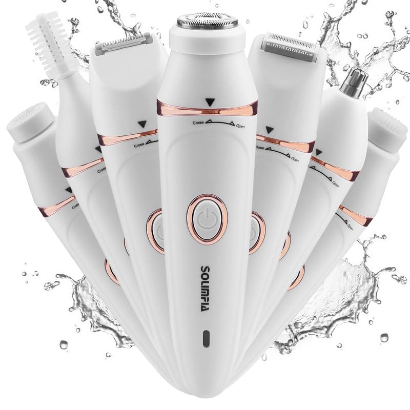 Solimpia Female HT-518 Lady Grooming Kit 7-In-1 Painless Body Shaver Facial,Eyebrow,Hair,Ear-Nose Trimmer Exfoliating Head Suitable For Face,Body,Legs,Bikini,Underarms,Arms,IPX5 Waterproof,White - Image 1