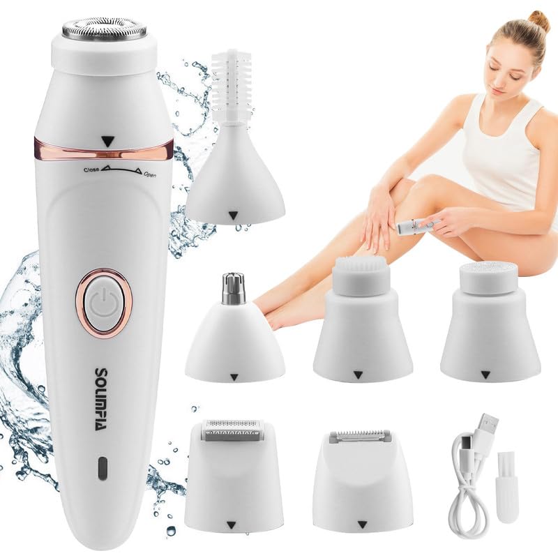 Solimpia Female HT-518 Lady Grooming Kit 7-In-1 Painless Body Shaver Facial,Eyebrow,Hair,Ear-Nose Trimmer Exfoliating Head Suitable For Face,Body,Legs,Bikini,Underarms,Arms,IPX5 Waterproof,White - Image 2