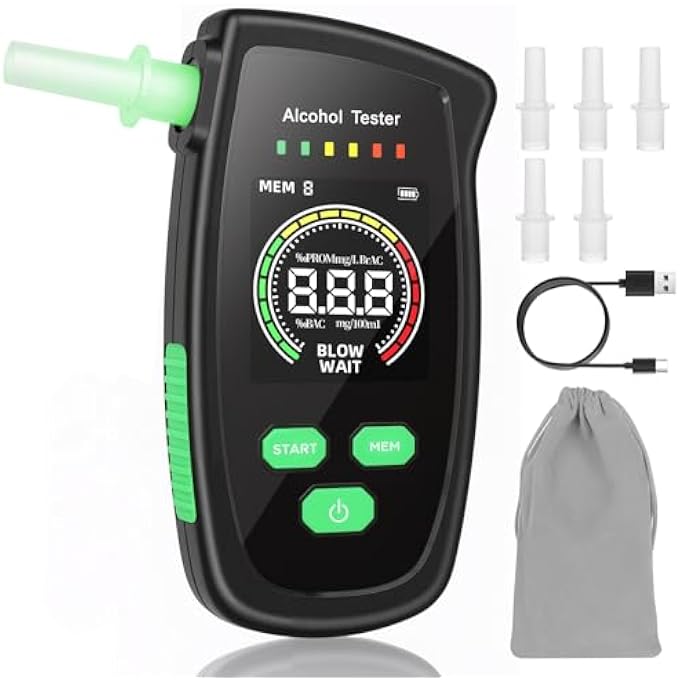 rayihni Electronic Breathalyser - Electronic Breathalyser with 5 Mouthpieces - Image 1