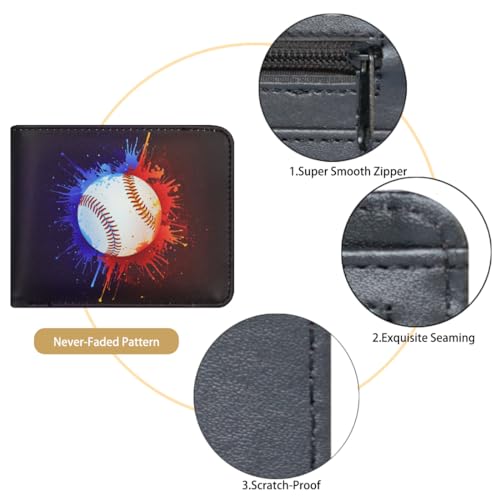 JONYEE Boys Wallet for Kids and Teenager, Funny Leather Bifold Purse with Zipper Coin Pocket and Card Cash Holder for Youth Men, Cool Cartoon Game Wallet for Kids Gifts -Baseball Blue - Image 4