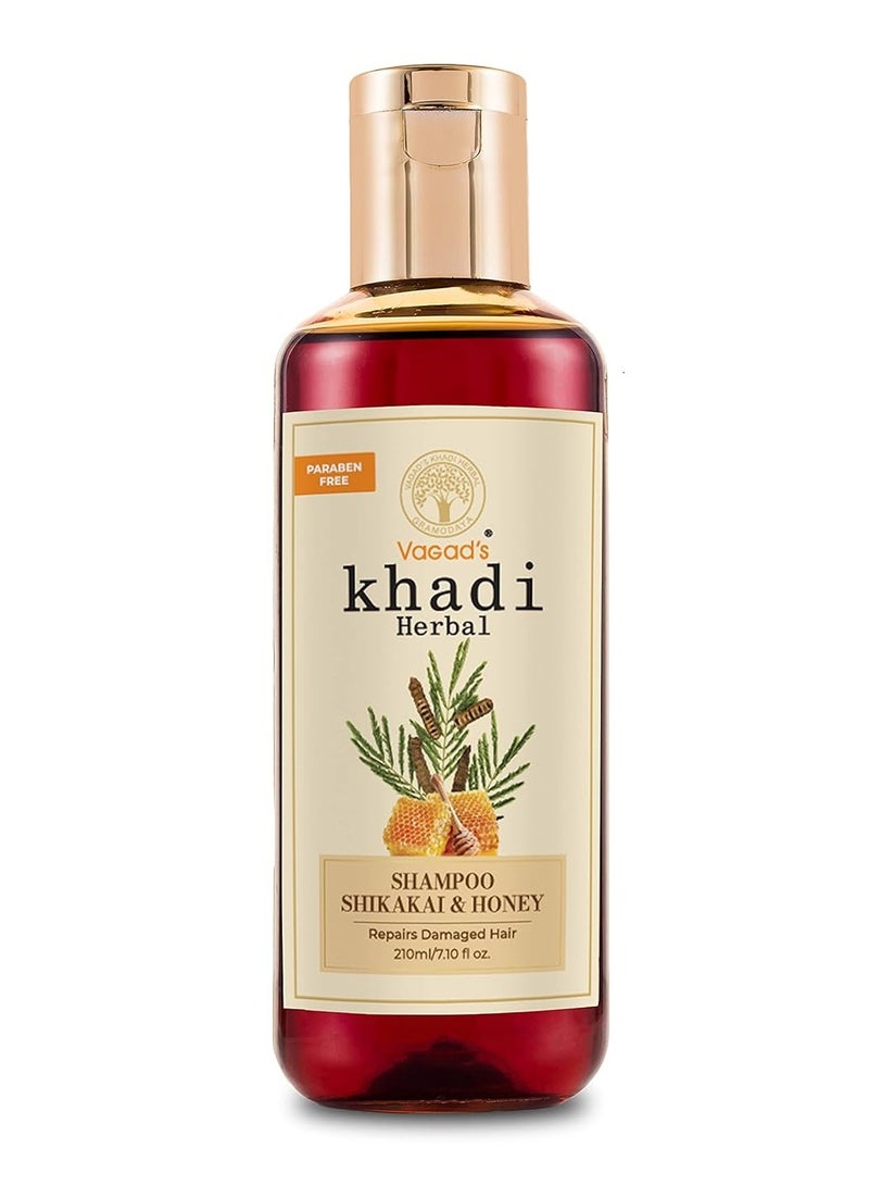 Khadi HERBAL GRAMODAYA Shikakai and Honey Shampoo 210ml, Removes Dirt, Maintain Moisture, Prevents Dandruff, Parabens Free, Silicon Free, Red - Image 1