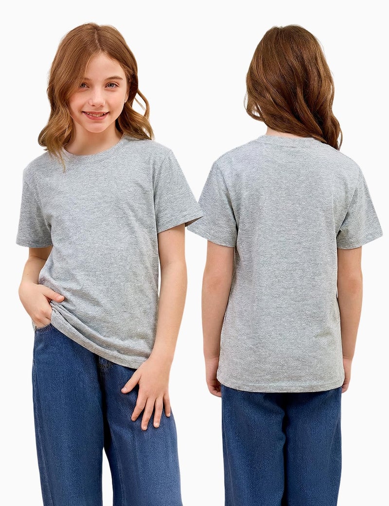 Gihuo 5 Pack Girls Cotton Shirts Short Sleeve Tees Summer Tops Soft Kids Tshirts (US, Age, 6 Years, 7 Years, Purple,Pink,Grey,Rose,Green) - Image 5