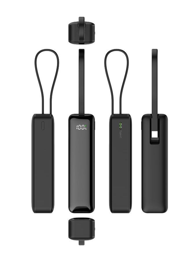 IQ TOUCH VOLT X5 PD 20W 5000mAh Power Bank, Built-in USB-C Cable, Super Mini, Fast Charger, Plane Approved, LCD Digital Display, Type-C Input/Output, Black  - Image 1