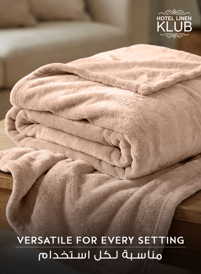 هوتيل لينين كلوب بطانية فلانل من الصوف الدقيق، 260 جرام لكل متر مربع، ناعمة ومريحة للغاية، مقاس 150 × 200 سم، كريمي - Image 4