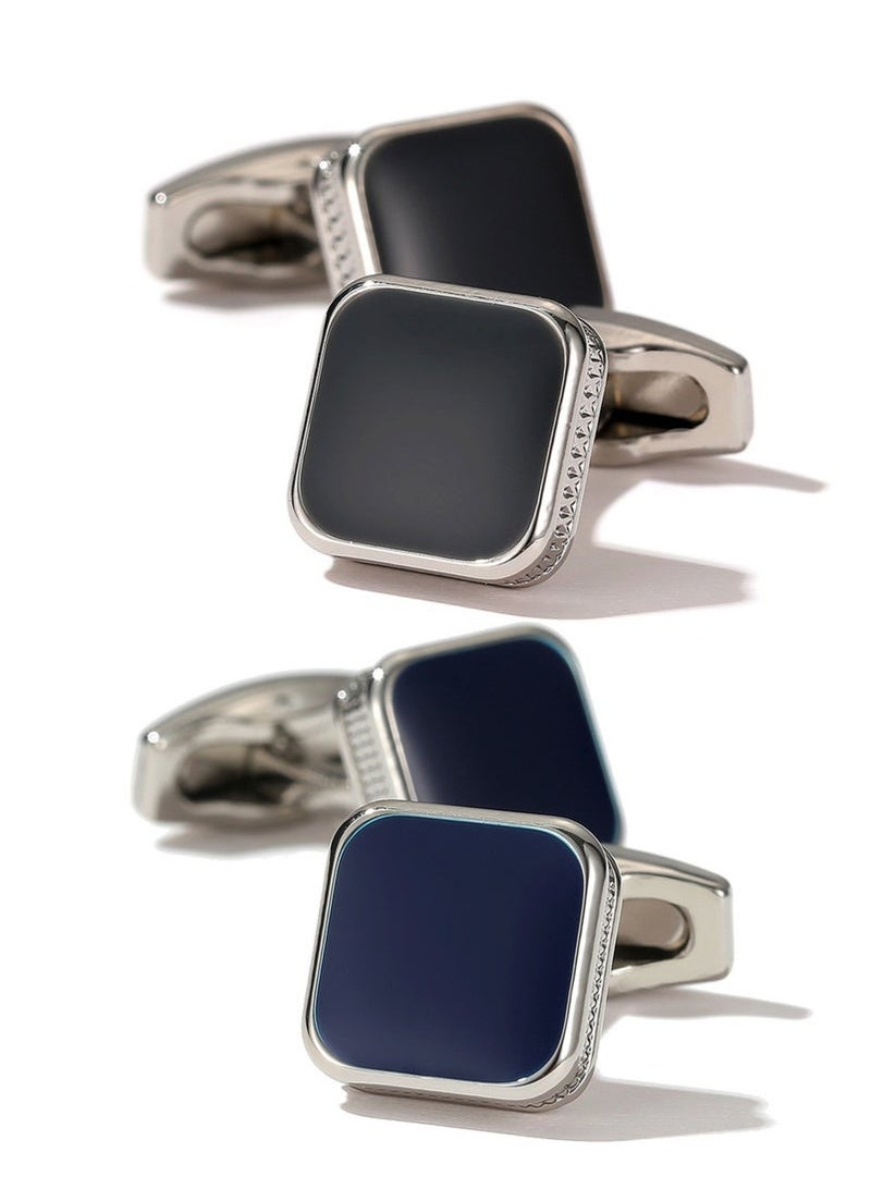 زوجان من أزرار الأكمام الرجالية، أزرار أكمام للبدلات، أزرار أكمام من الفولاذ المقاوم للصدأ للقمصان، بتصميم كلاسيكي هادئ وفريد، مناسبة للمناسبات الرسمية والإكسسوارات الرجالية اليومية (مع علبة أزرار أكمام). - Image 4