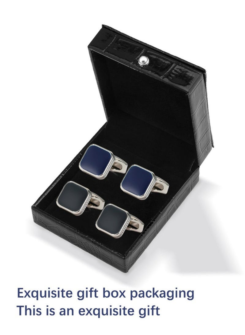 زوجان من أزرار الأكمام الرجالية، أزرار أكمام للبدلات، أزرار أكمام من الفولاذ المقاوم للصدأ للقمصان، بتصميم كلاسيكي هادئ وفريد، مناسبة للمناسبات الرسمية والإكسسوارات الرجالية اليومية (مع علبة أزرار أكمام). - Image 2