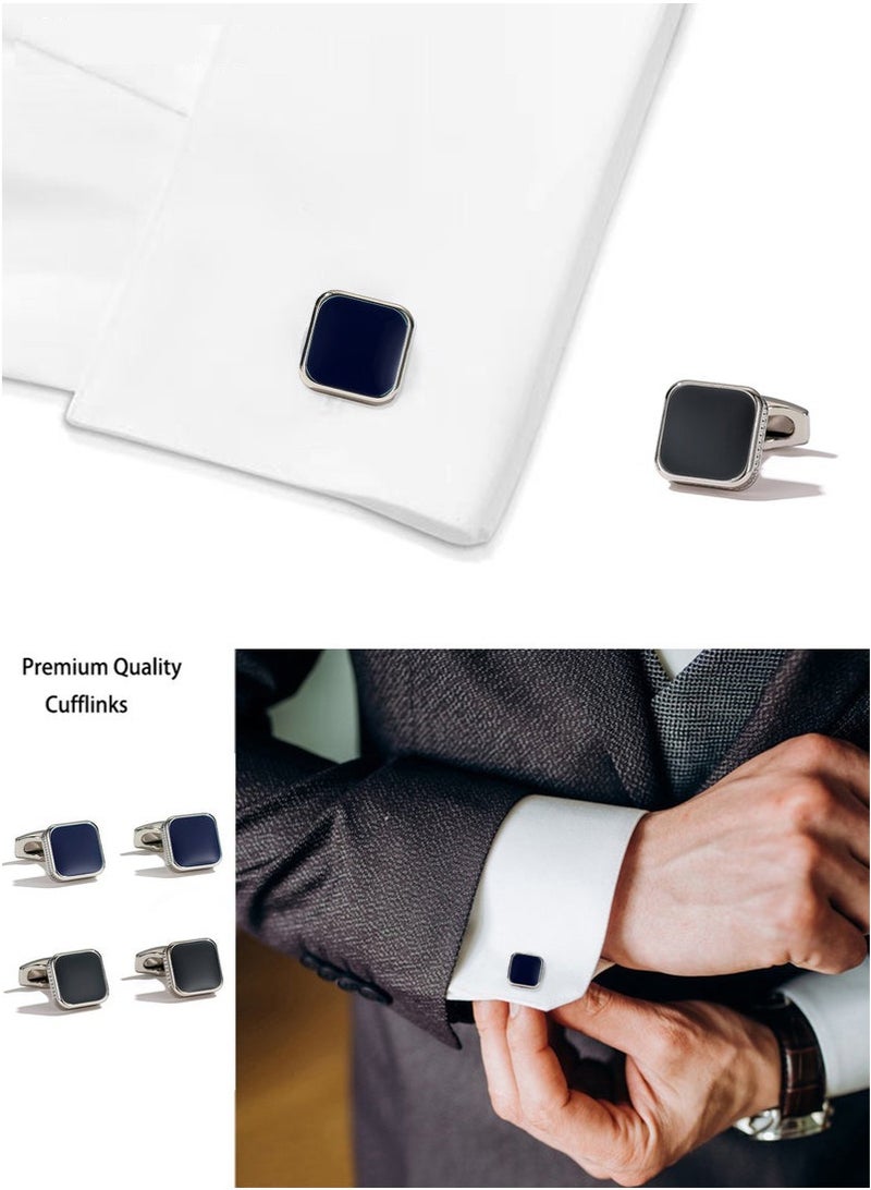 زوجان من أزرار الأكمام الرجالية، أزرار أكمام للبدلات، أزرار أكمام من الفولاذ المقاوم للصدأ للقمصان، بتصميم كلاسيكي هادئ وفريد، مناسبة للمناسبات الرسمية والإكسسوارات الرجالية اليومية (مع علبة أزرار أكمام). - Image 3