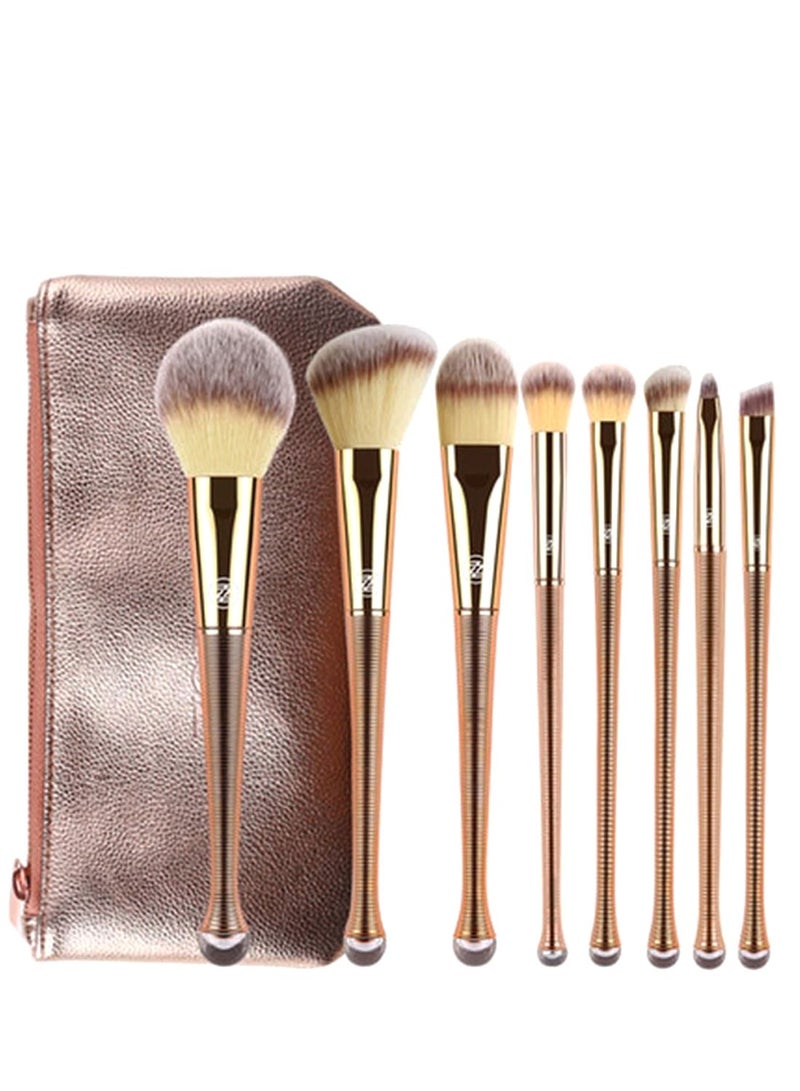8-Piece Mermaid Shaped Makeup Brush Set Gold/White/Brown - Image 1