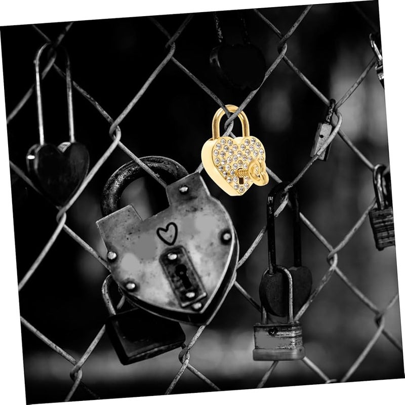 Heart Shaped Rhinestone Padlock With Keys For Jewelry Box Handbag Diary Travel - Image 5