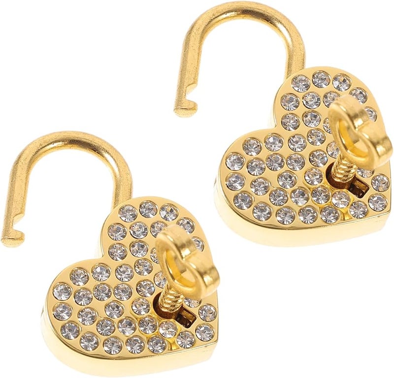 Heart Shaped Rhinestone Padlock With Keys For Jewelry Box Handbag Diary Travel - Image 1